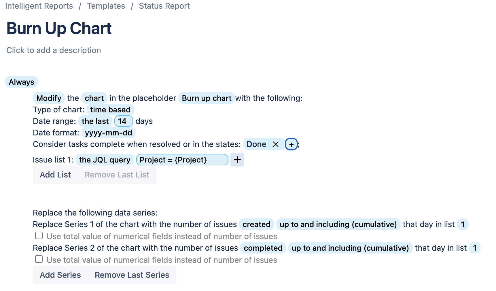 A rule to fill in the burn up chart